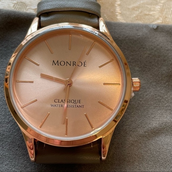 𝅺MONROÉ Classique Watch In Sunburst Solérose Genuine Leather, Charcoal Colour - Picture 8 of 10
